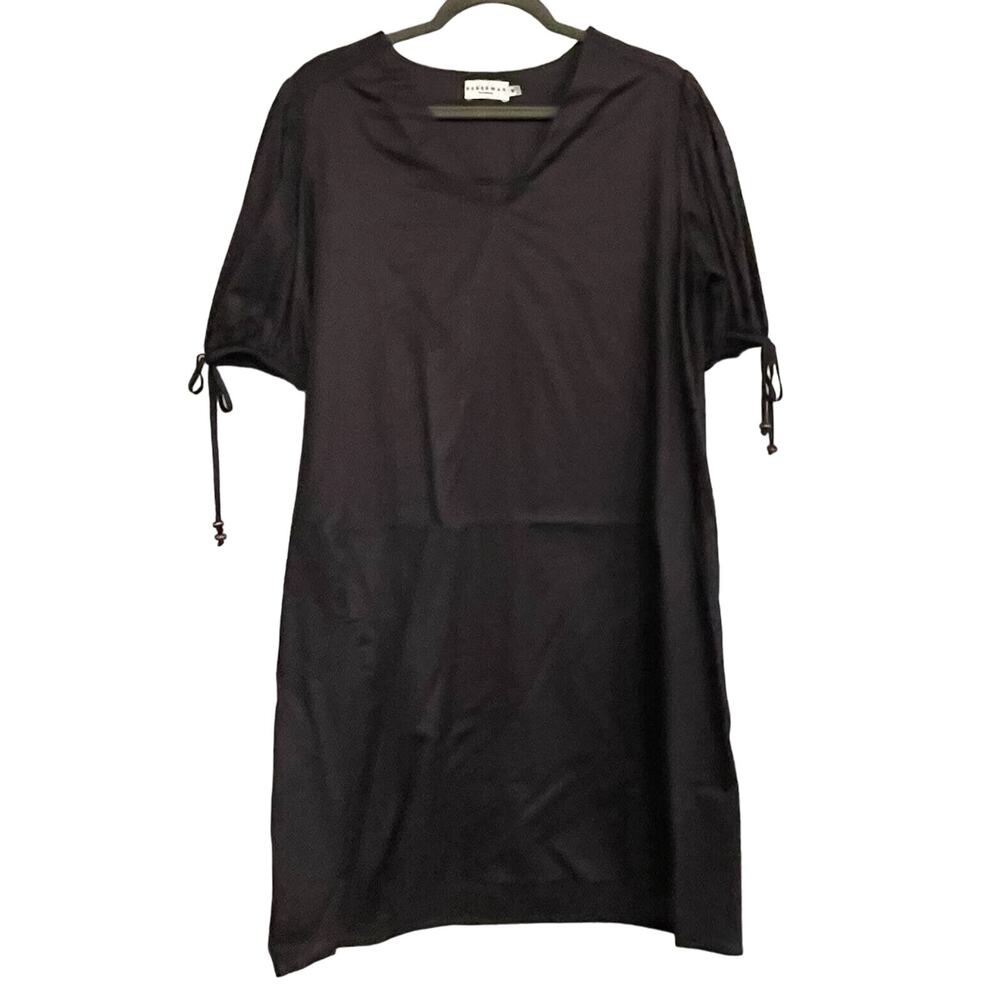 Harshman Los Angeles Dress Size M Black Dore V Neck Puff Sleeve Pockets Classic